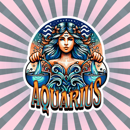 Aquarius Flash Sticker, Zodiac Sign Sticker, Horoscope Custom Aquarius Sticker, Multiple Sizes, Unique Gift
