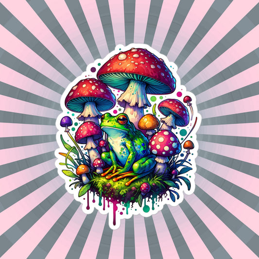Weirdcore Drippy Trippy Mushrooms Frog Sticker WhimsiGoth Original Art Sticker Gift