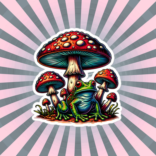 Weirdcore Trippy Mushrooms Frog Sticker WhimsiGoth Original Art Sticker Gift