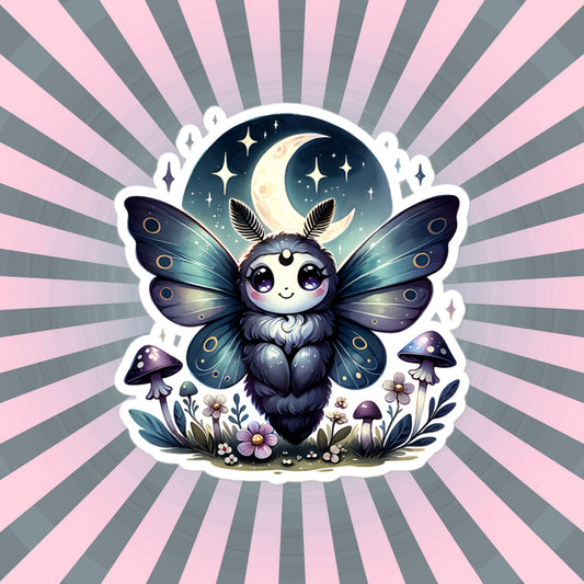 Cute Pastel Goth Chubby Luna Moth Sticker, Weirdcore Whimsigoth Original Art Vinyl Sticker