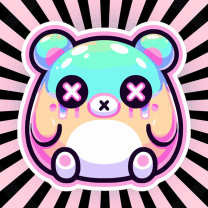 Trippy Cute Gore Clowncore Bear Vinyl Sticker Grunge Pastel Goth Weirdcore Teddy Sticker Gifts