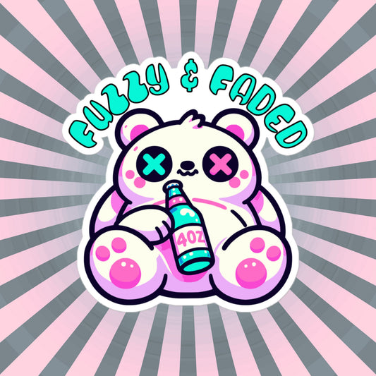 Cute Weirdcore Trippy Pastel Goth Bear Fuzzy & Faded Waterproof Vinyl Sticker
