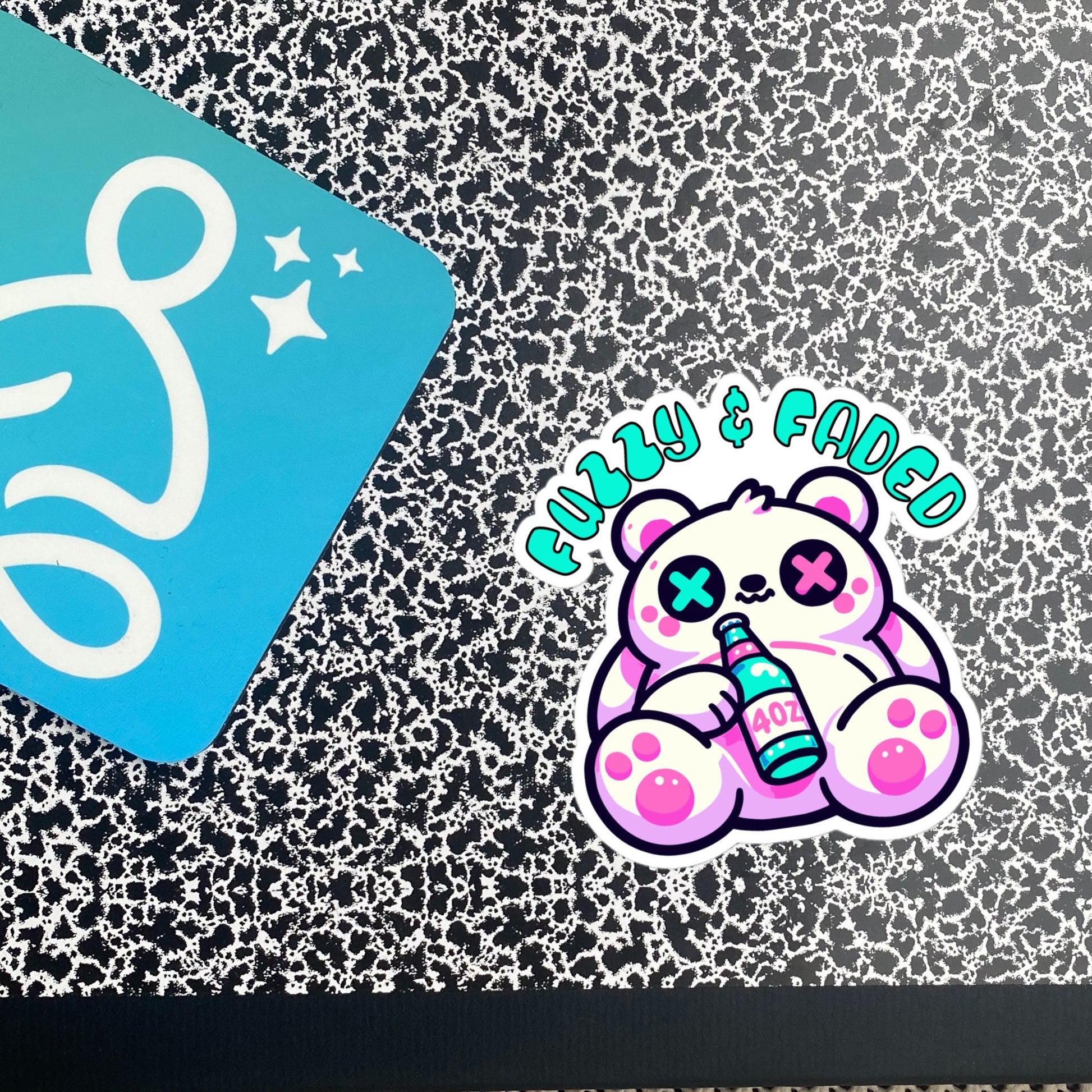 Cute Weirdcore Trippy Pastel Goth Bear Fuzzy & Faded Waterproof Vinyl Sticker