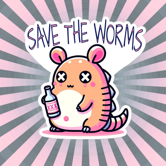 Weirdcore Pastel Goth Grunge Cute Armadillo Vinyl Sticker Save The Worms Oddcore Waterproof Sticker, Weird Stuff Unique Gift