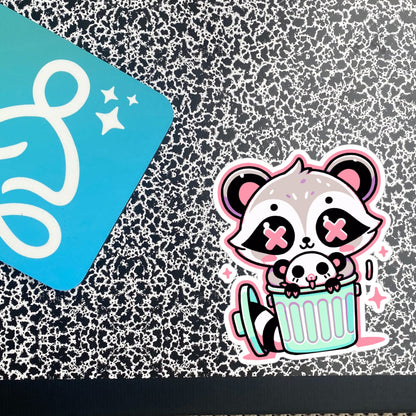Weirdcore Pastel Goth Grunge Cute Raccoon & Opossum Vinyl Sticker Trash Can Oddcore Waterproof Sticker, Weird Stuff Unique Gift