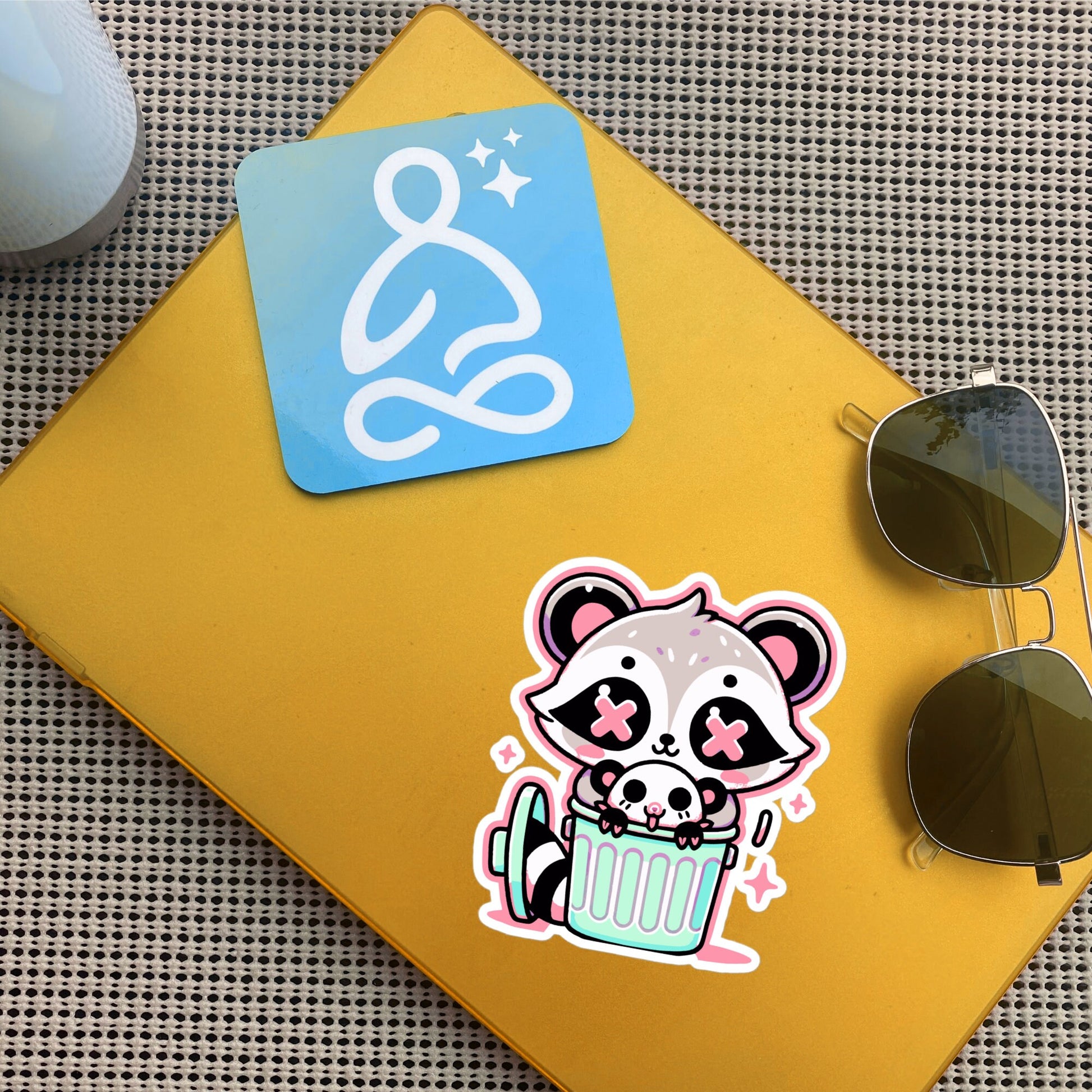 Weirdcore Pastel Goth Grunge Cute Raccoon & Opossum Vinyl Sticker Trash Can Oddcore Waterproof Sticker, Weird Stuff Unique Gift