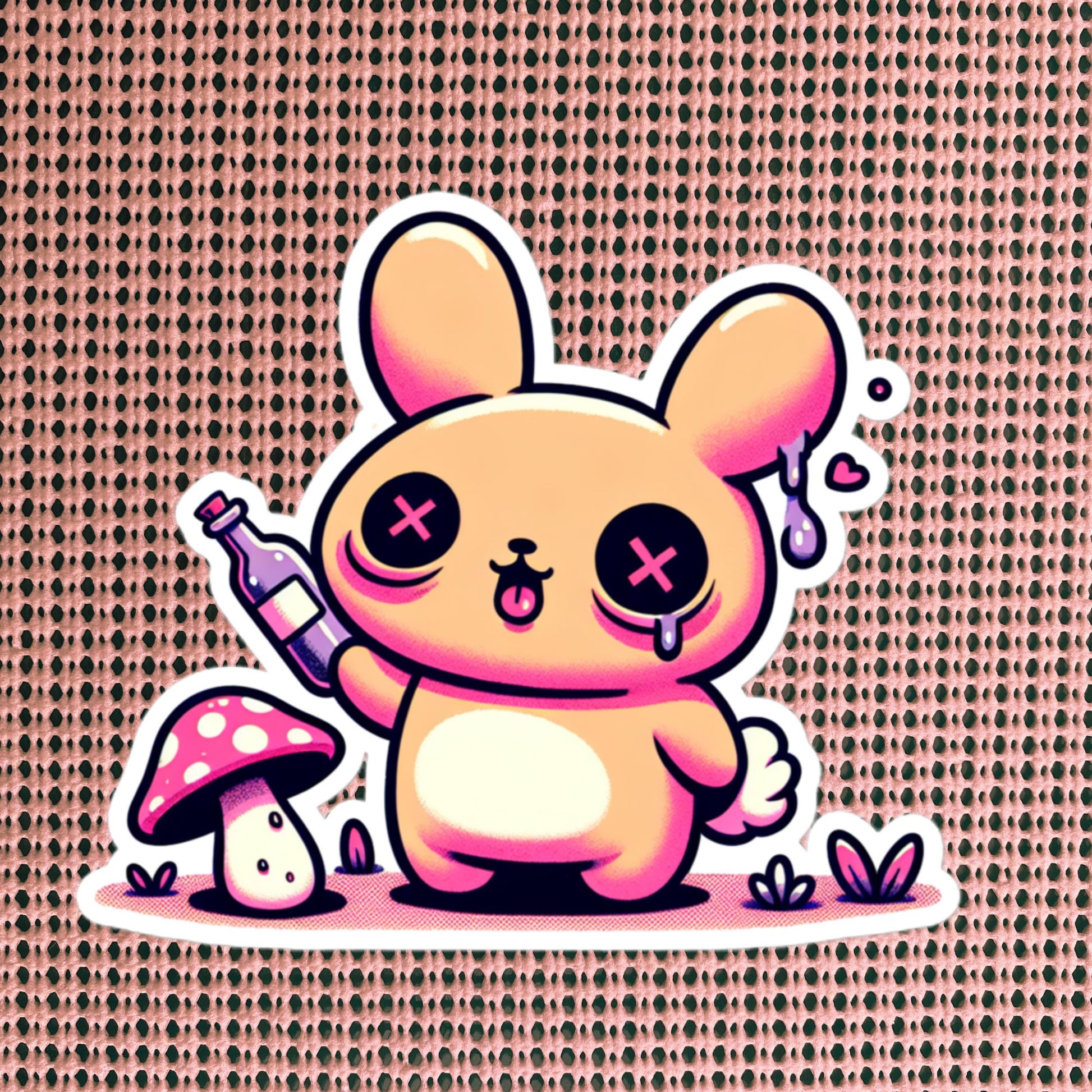 Weirdcore Pastel Goth Grunge Cute Trippy Bunny Vinyl Sticker Oddcore Rabbit Waterproof Sticker, Weird Stuff Unique Gift