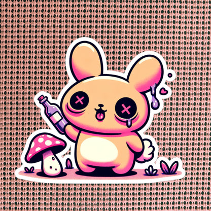 Weirdcore Pastel Goth Grunge Cute Trippy Bunny Vinyl Sticker Oddcore Rabbit Waterproof Sticker, Weird Stuff Unique Gift
