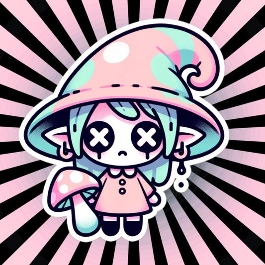 Creepy Cute Gore Clowncore Sad Mushroom Girl Vinyl Sticker Grunge Pastel Goth Sticker Gifts