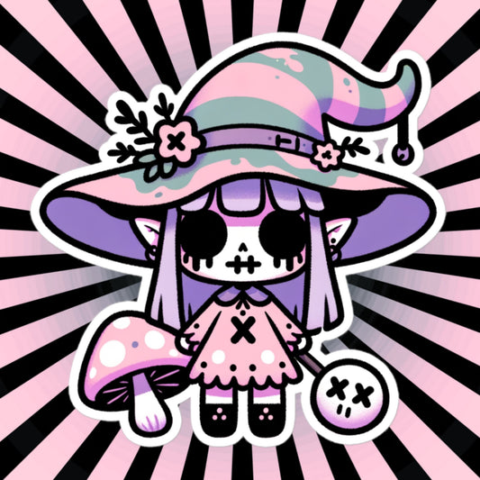 Creepy Cute Gore Weirdcore Mushroom Witch Vinyl Sticker Grunge Pastel Goth Witch Sticker Gift