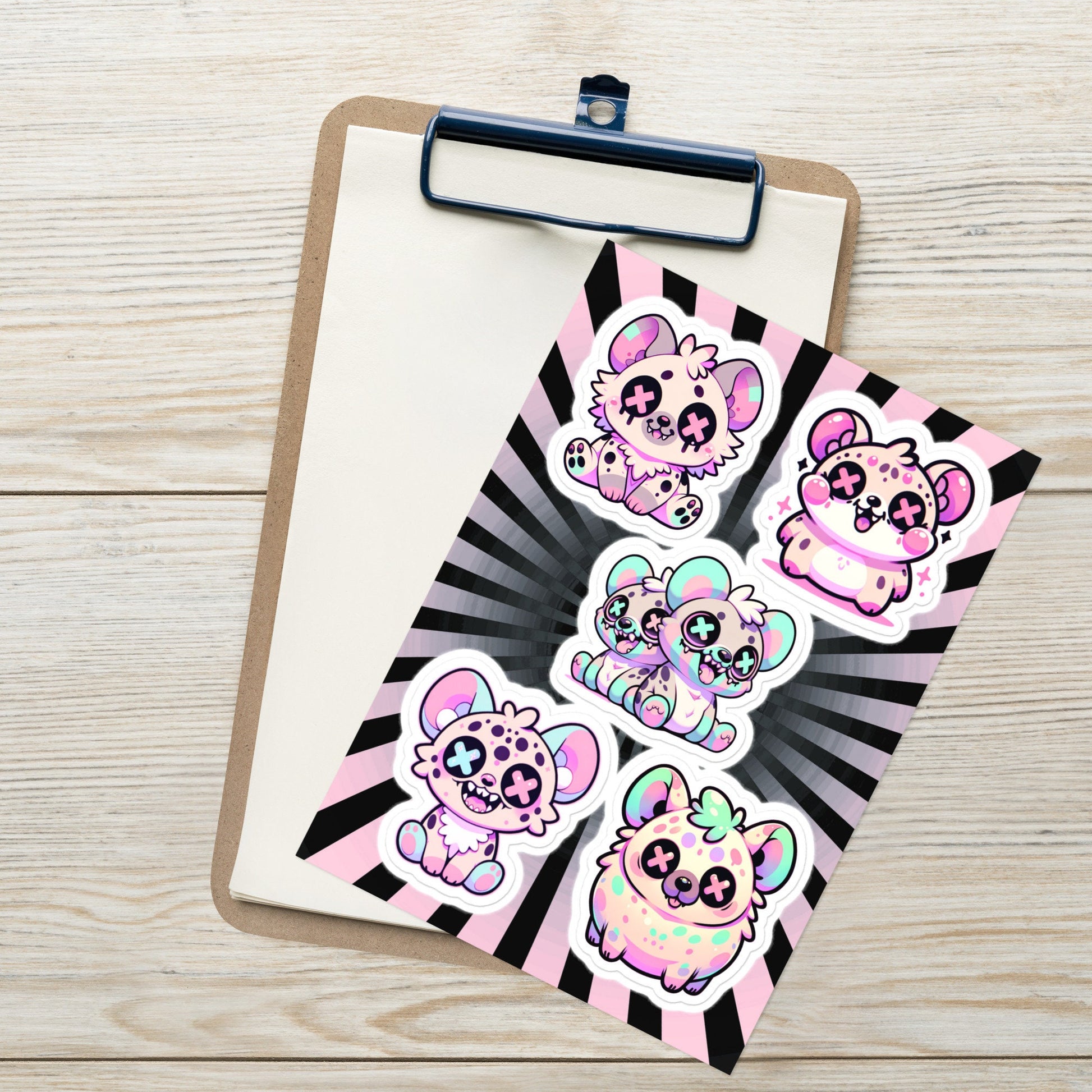 Creepy Cute Gore Clowncore Hyena Sticker Sheet Grunge Pastel Goth Hyena Sticker Pack
