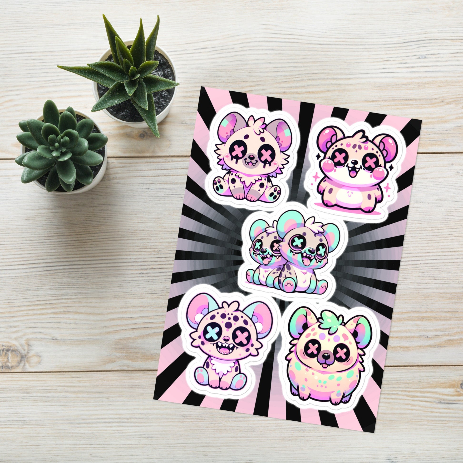Creepy Cute Gore Clowncore Hyena Sticker Sheet Grunge Pastel Goth Hyena Sticker Pack