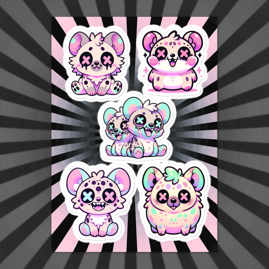 Creepy Cute Gore Clowncore Hyena Sticker Sheet Grunge Pastel Goth Hyena Sticker Pack