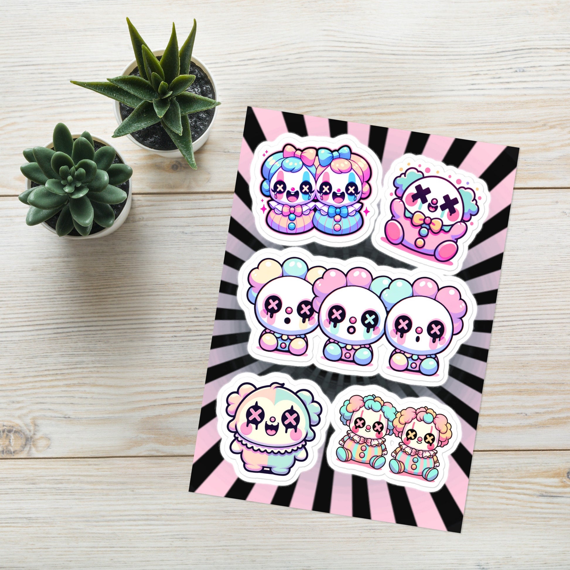 Creepy Cute Gore Clowncore Clowns Sticker Sheet Grunge Pastel Goth Clowns Sticker Pack