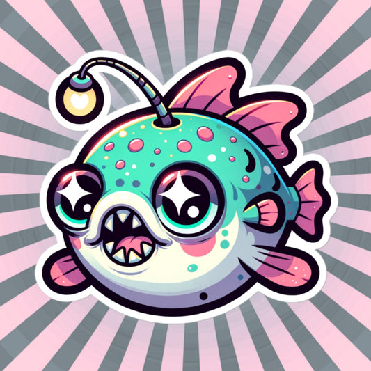 Weirdcore Pastel Goth Grunge Cute Anglerfish Vinyl Sticker Fish Oddcore Waterproof Sticker, Weird Stuff Unique Gift