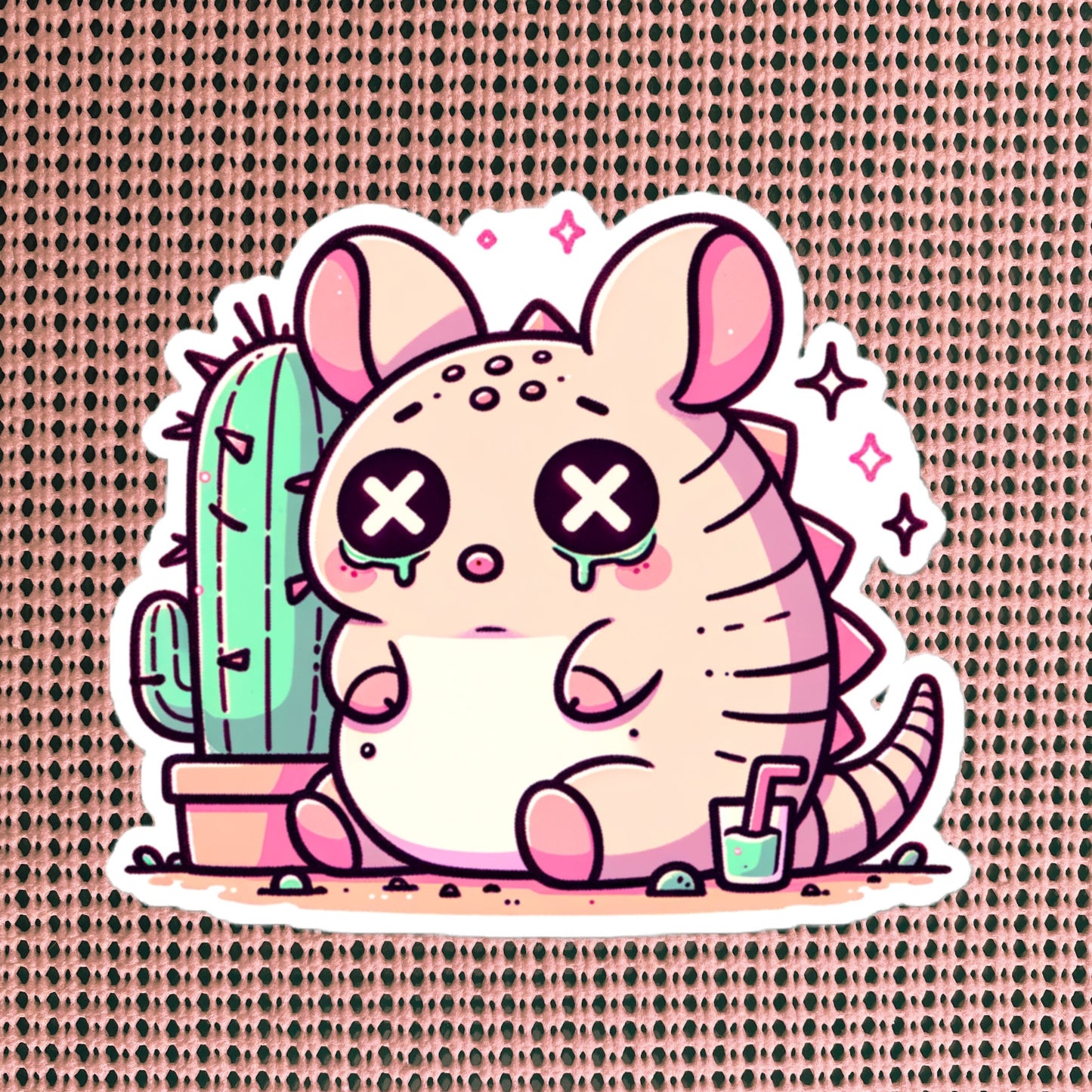 Weirdcore Pastel Goth Grunge Cute Armadillo Vinyl Sticker Sad Dillo Oddcore Waterproof Sticker, Weird Stuff Unique Gift