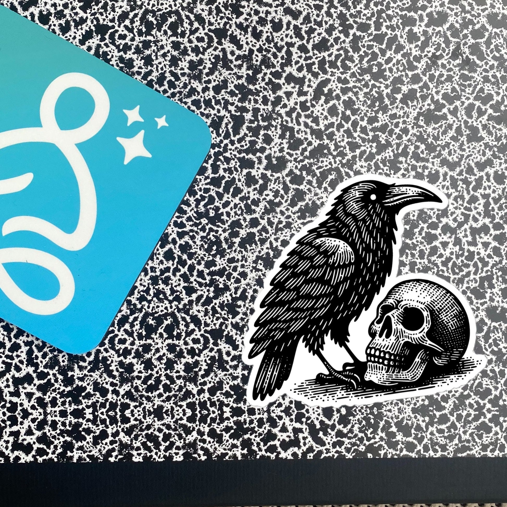 Weirdcore Gothic Raven and Skull Vinyl Sticker Spooky Grunge Goblincore Crow Skull Waterproof Sticker