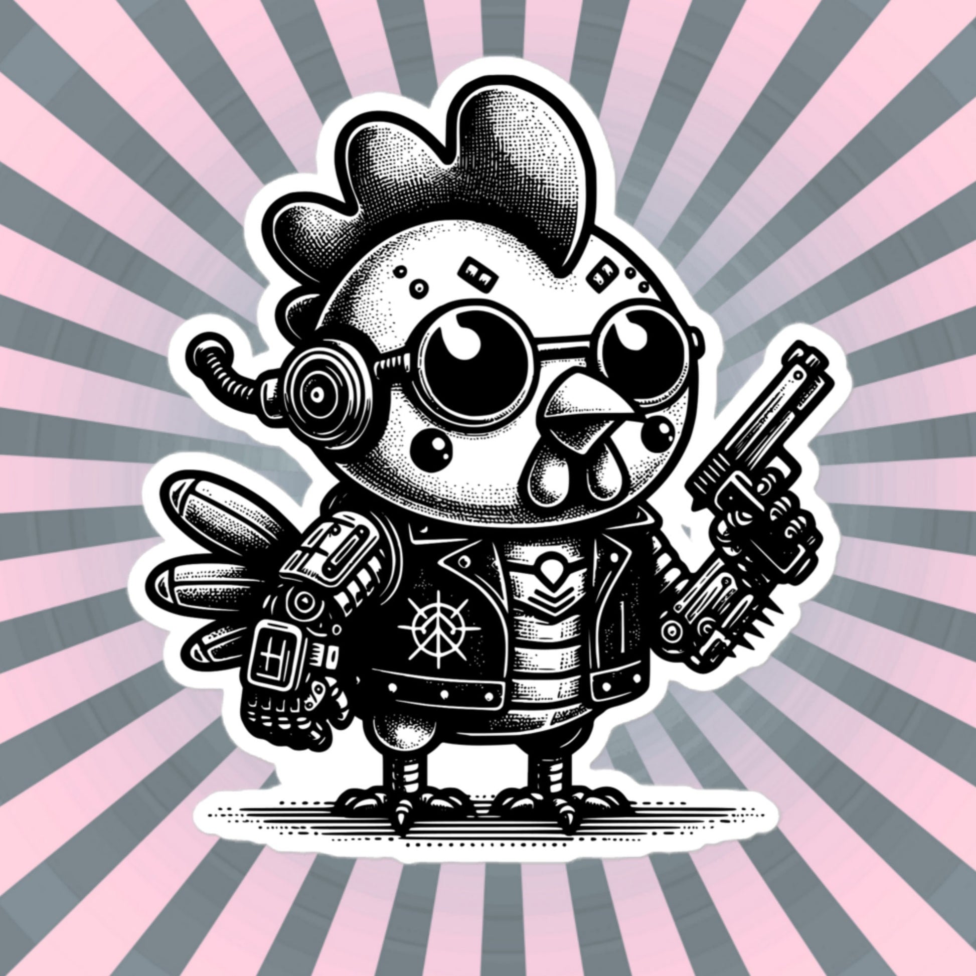 Gothic Grunge Punkrock Cyborg Chicken Sticker Vinyl Waterproof Cyberpunk Animal Sticker for Tumblers, Car Bumpers, Books and Crafts