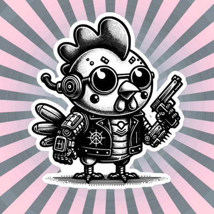 Gothic Grunge Punkrock Cyborg Chicken Sticker Vinyl Waterproof Cyberpunk Animal Sticker for Tumblers, Car Bumpers, Books and Crafts