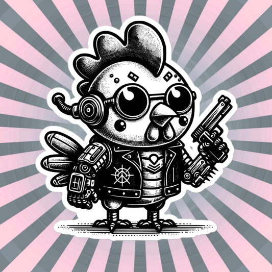 Gothic Grunge Punkrock Cyborg Chicken Sticker Vinyl Waterproof Cyberpunk Animal Sticker for Tumblers, Car Bumpers, Books and Crafts