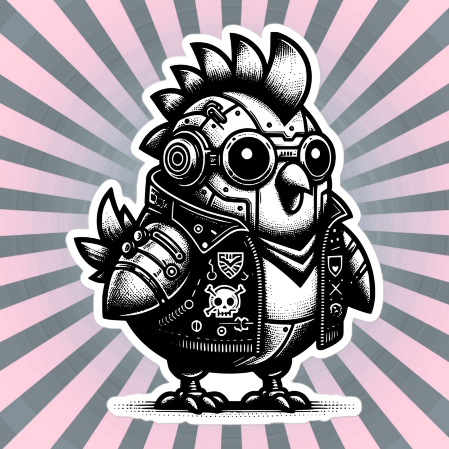 Gothic Grunge Punkrock Cyborg Chubby Chicken Sticker Vinyl Waterproof Cyberpunk Animal Sticker for Tumblers, Car Bumpers, Books and Crafts
