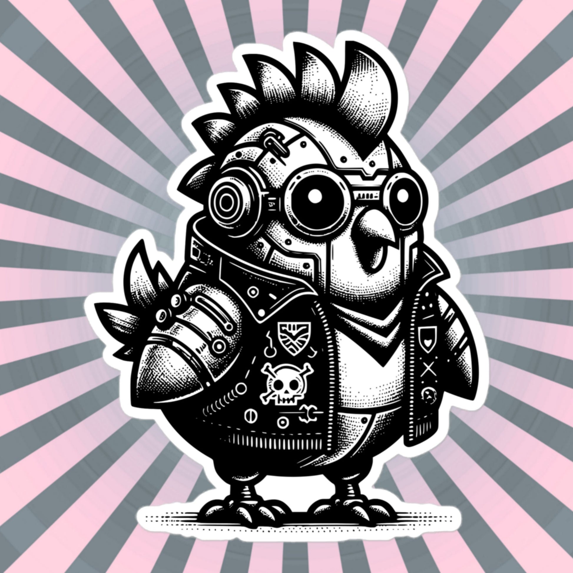 Gothic Grunge Punkrock Cyborg Chubby Chicken Sticker Vinyl Waterproof Cyberpunk Animal Sticker for Tumblers, Car Bumpers, Books and Crafts