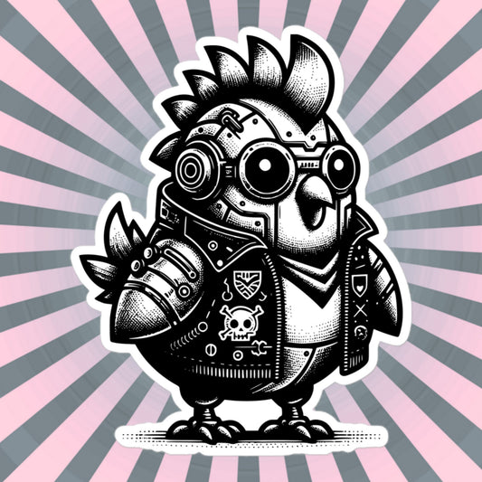 Gothic Grunge Punkrock Cyborg Chubby Chicken Sticker Vinyl Waterproof Cyberpunk Animal Sticker for Tumblers, Car Bumpers, Books and Crafts