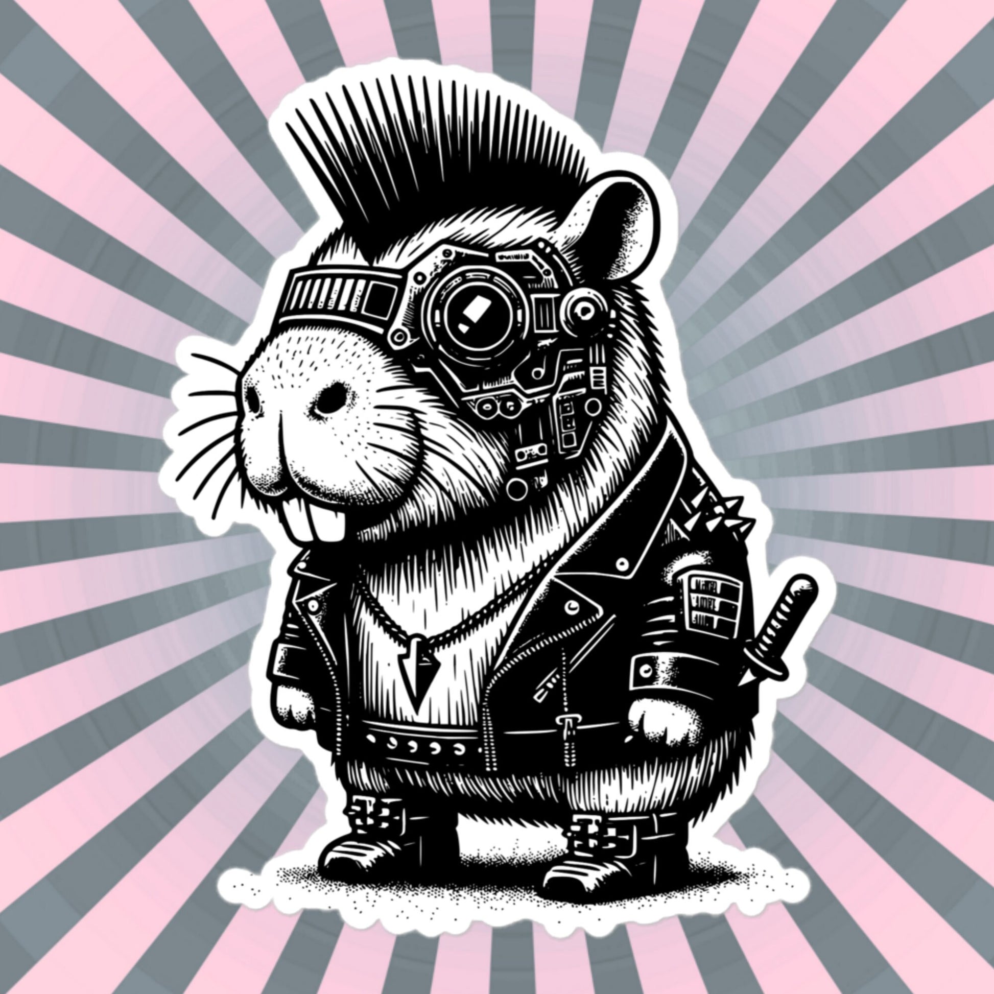 Gothic Grunge Punkrock Cyborg Capybara Sticker Vinyl Waterproof Cyberpunk Animal Sticker for Tumblers, Car Bumpers, Books and Crafts