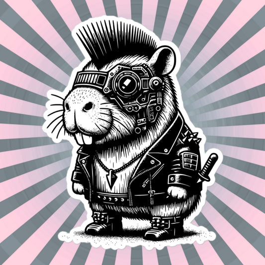 Gothic Grunge Punkrock Cyborg Capybara Sticker Vinyl Waterproof Cyberpunk Animal Sticker for Tumblers, Car Bumpers, Books and Crafts