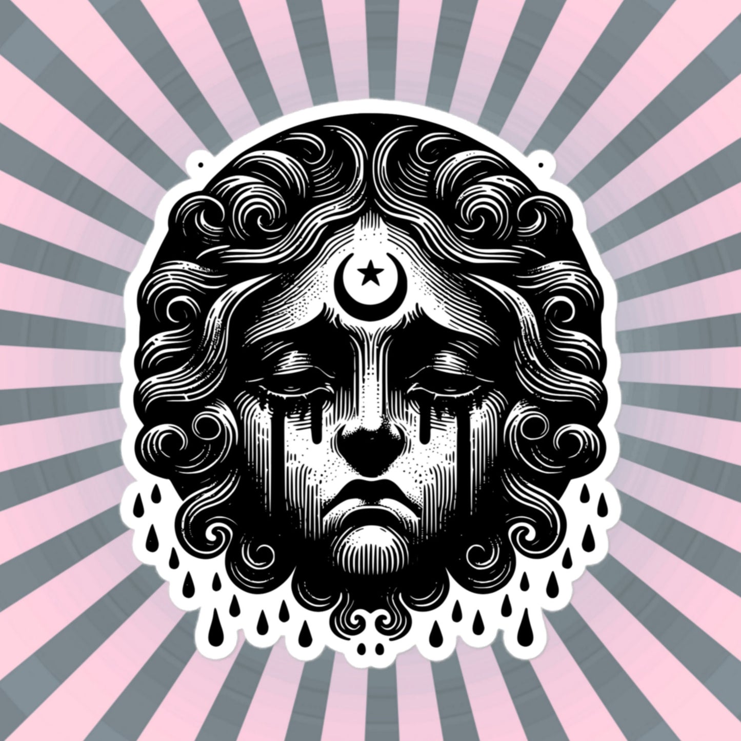 Gothic Dark Aesthetic Crying Dark Cherub Goddess Grunge Vinyl Waterproof Sticker for Tumblers, Car Bumpers, Books and Crafts