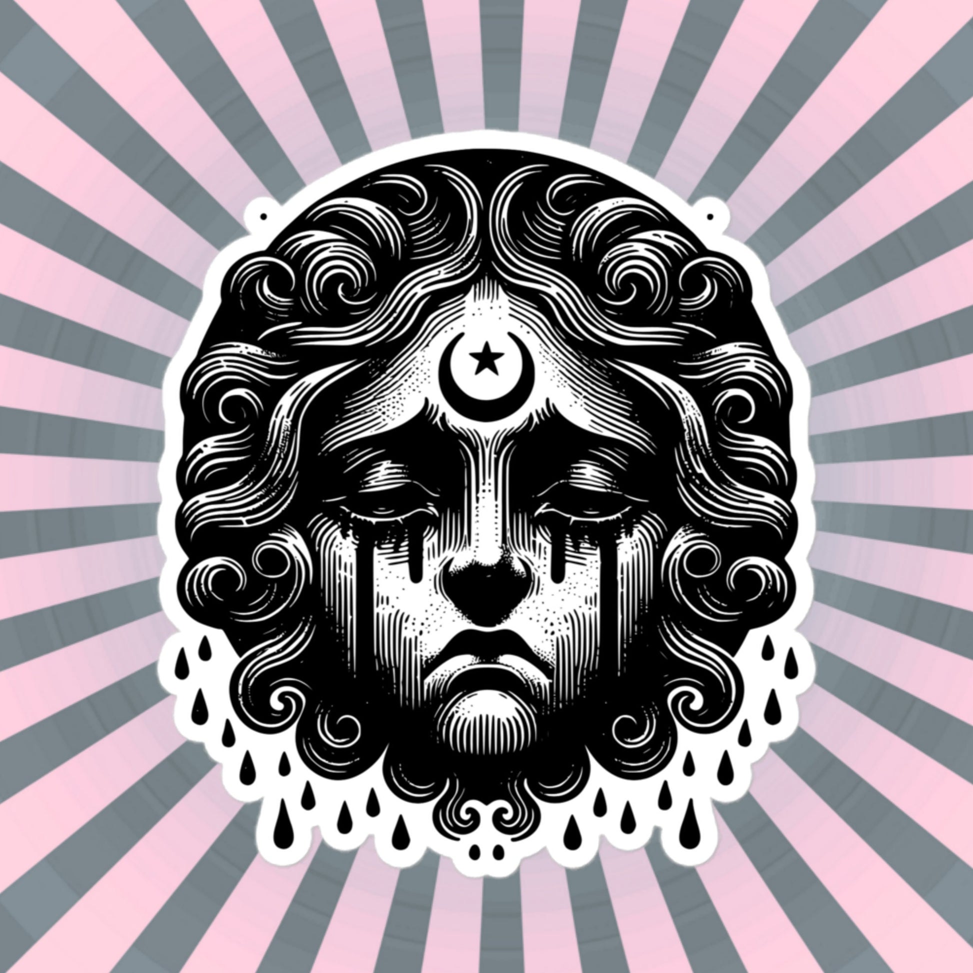 Gothic Dark Aesthetic Crying Dark Cherub Goddess Grunge Vinyl Waterproof Sticker for Tumblers, Car Bumpers, Books and Crafts