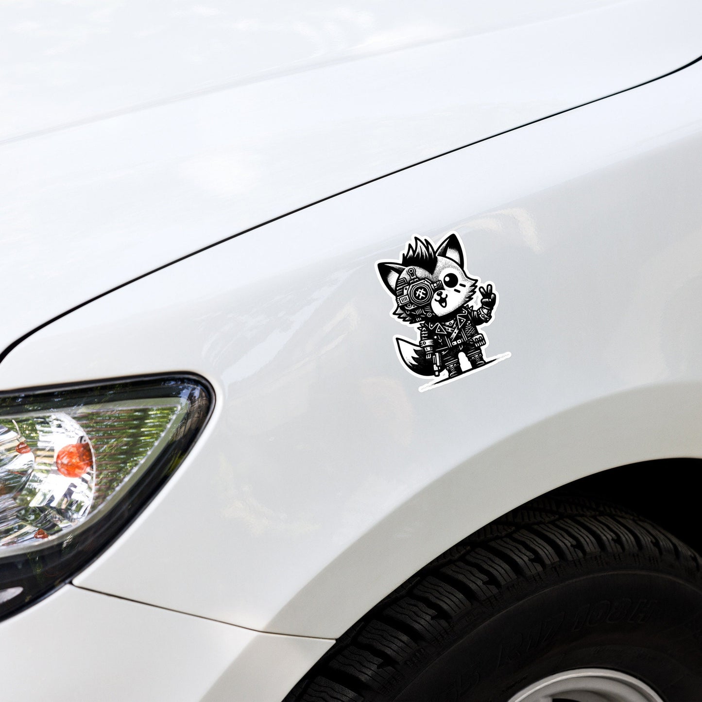 Gothic Grunge Punkrock Cyborg Fox Sticker Vinyl Waterproof Cyberpunk Animal Sticker for Tumblers, Car Bumpers, Books and Crafts