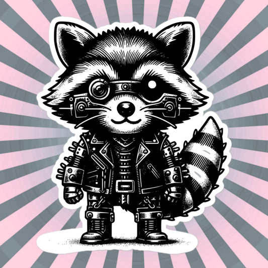 Gothic Grunge Punkrock Cyborg Trash Panda Raccoon Sticker Vinyl Waterproof Cyberpunk Animal Sticker for Tumblers, Bumpers, Books and Crafts