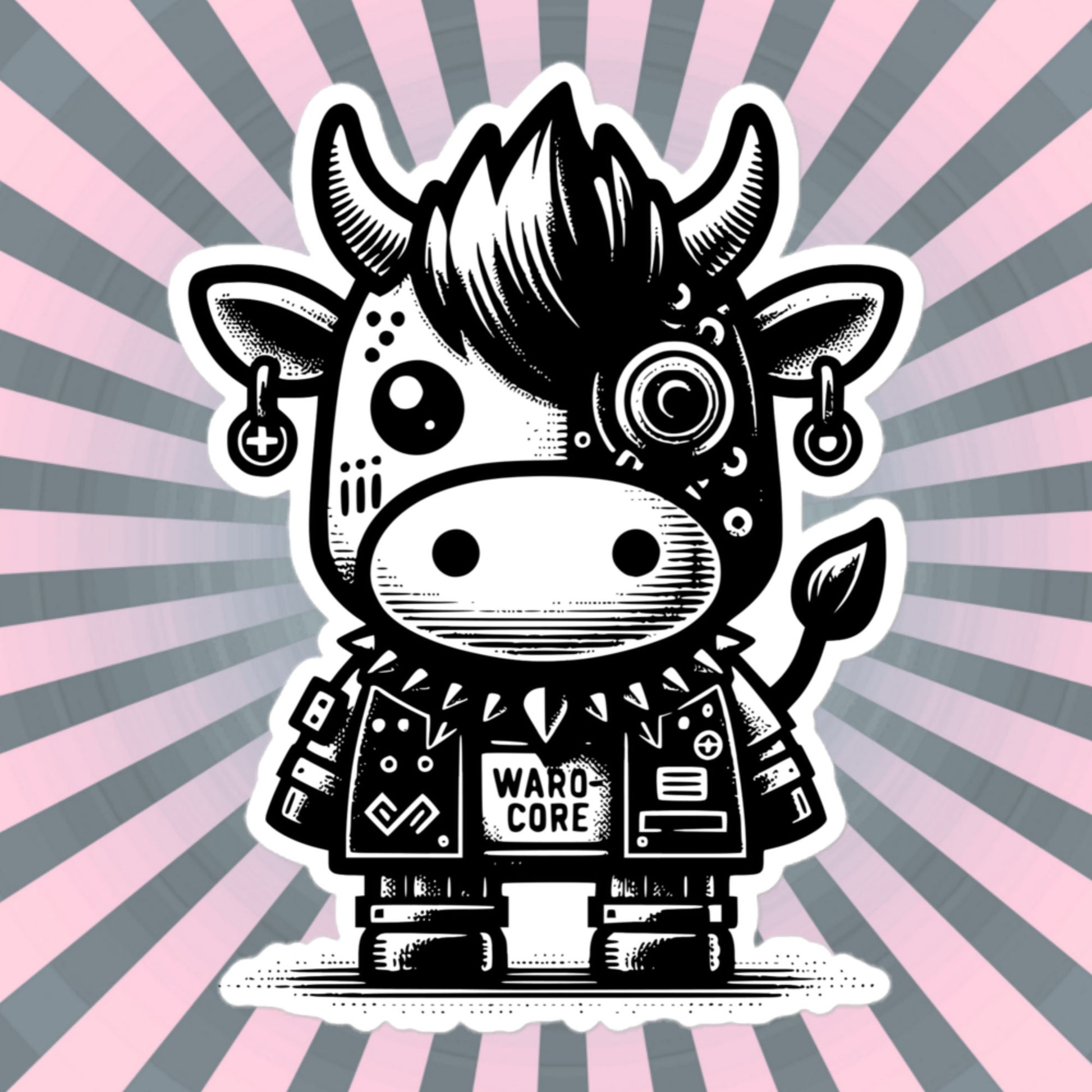 Gothic Grunge Punkrock Cyborg Cow Sticker Vinyl Waterproof Cyberpunk Animal Sticker for Tumblers, Car Bumpers, Books and Crafts