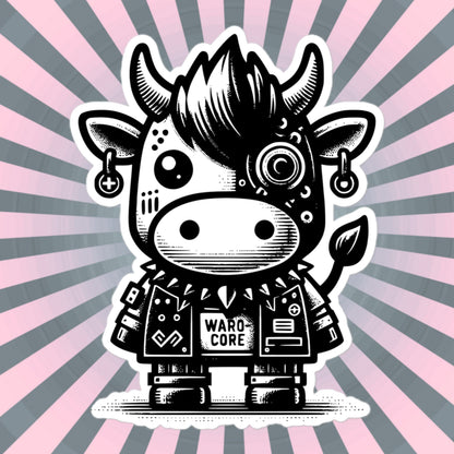 Gothic Grunge Punkrock Cyborg Cow Sticker Vinyl Waterproof Cyberpunk Animal Sticker for Tumblers, Car Bumpers, Books and Crafts