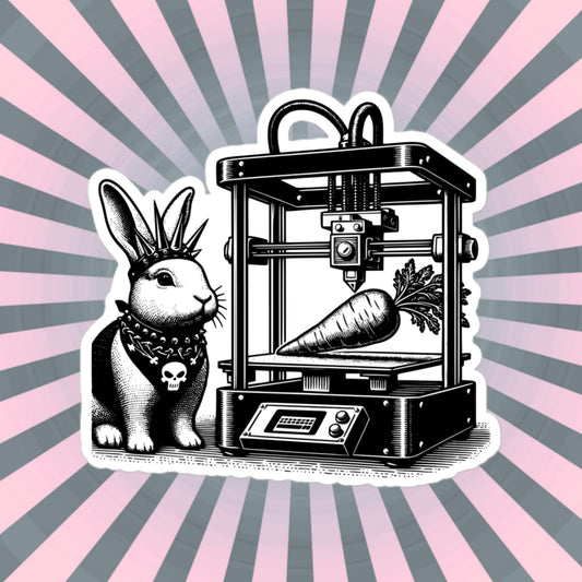 Cyber Goth Punk Bunny 3D Printing Carrot Sticker, Weirdcore Animal Vinyl Waterproof Weird Sticker for Tumblers, Bumpers, Books & Crafts