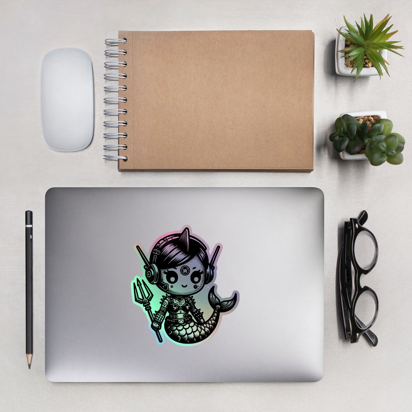 Gothic Grunge Punkrock Cyborg Mermaid Sticker Vinyl Holographic Cyberpunk Sticker for Tumblers, Phone Cases, Laptops, Books and Crafts