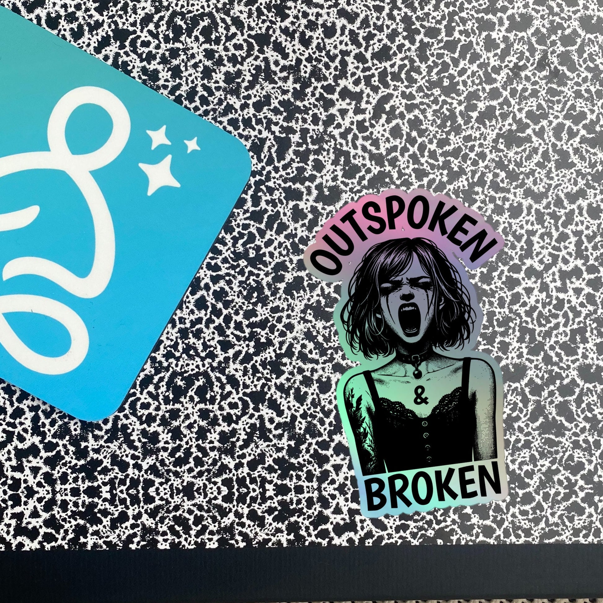 Gothic Grunge Punkrock Pastel Goth Girl Screaming Sticker Vinyl Holographic Ventcore Outspoken & Broken Sticker