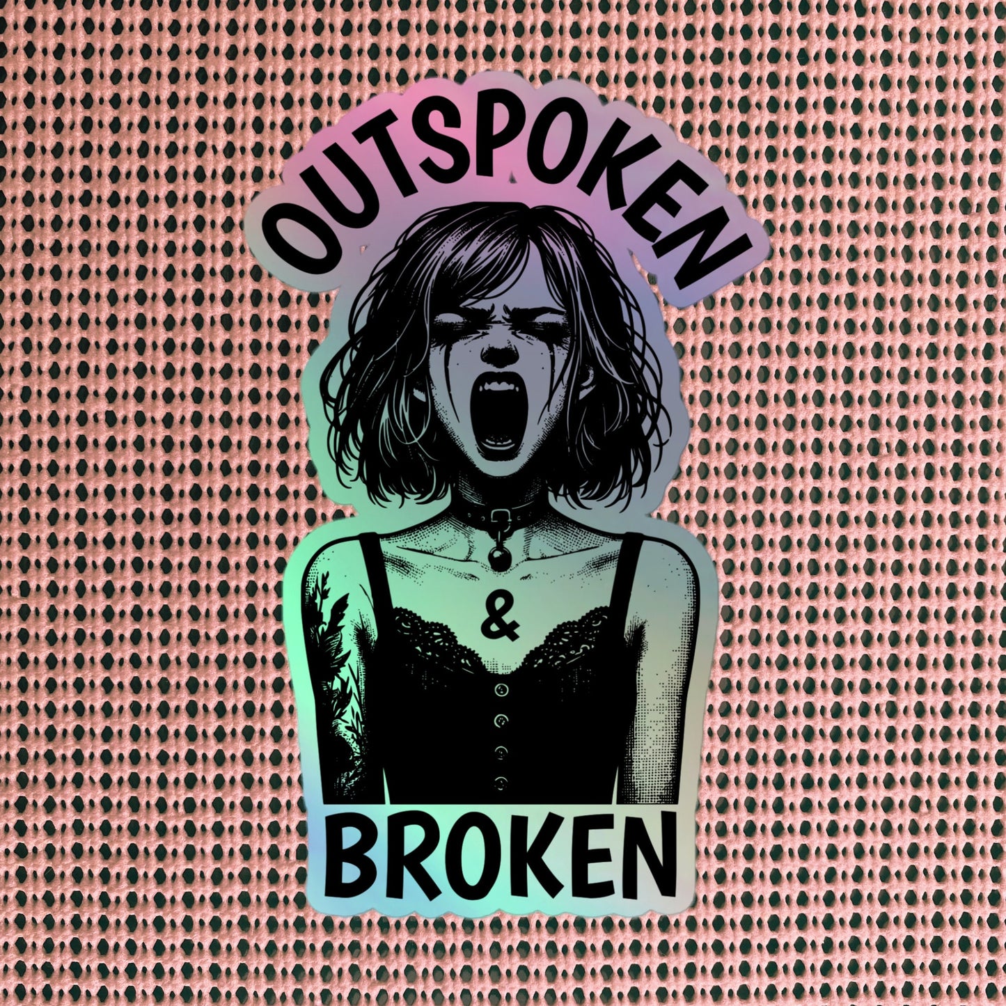 Gothic Grunge Punkrock Pastel Goth Girl Screaming Sticker Vinyl Holographic Ventcore Outspoken & Broken Sticker