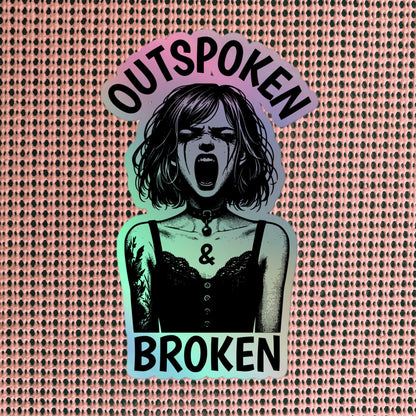 Gothic Grunge Punkrock Pastel Goth Girl Screaming Sticker Vinyl Holographic Ventcore Outspoken & Broken Sticker