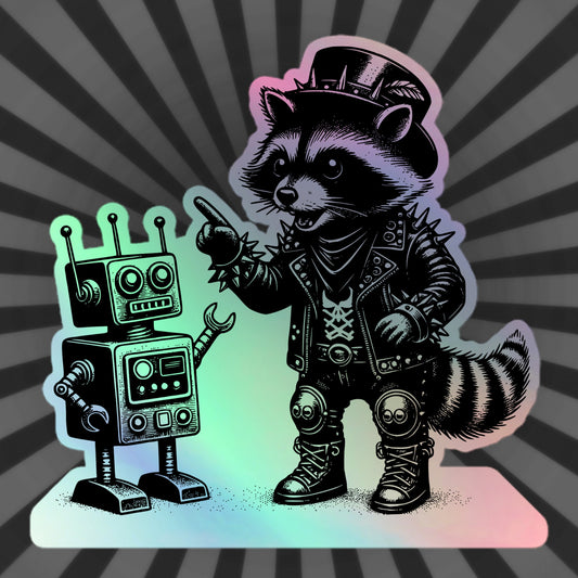 Gothic Grunge Punkrock Weirdcore Raccoon Sticker Vinyl Holographic Cyberpunk Raccoon Robot Debate Sticker
