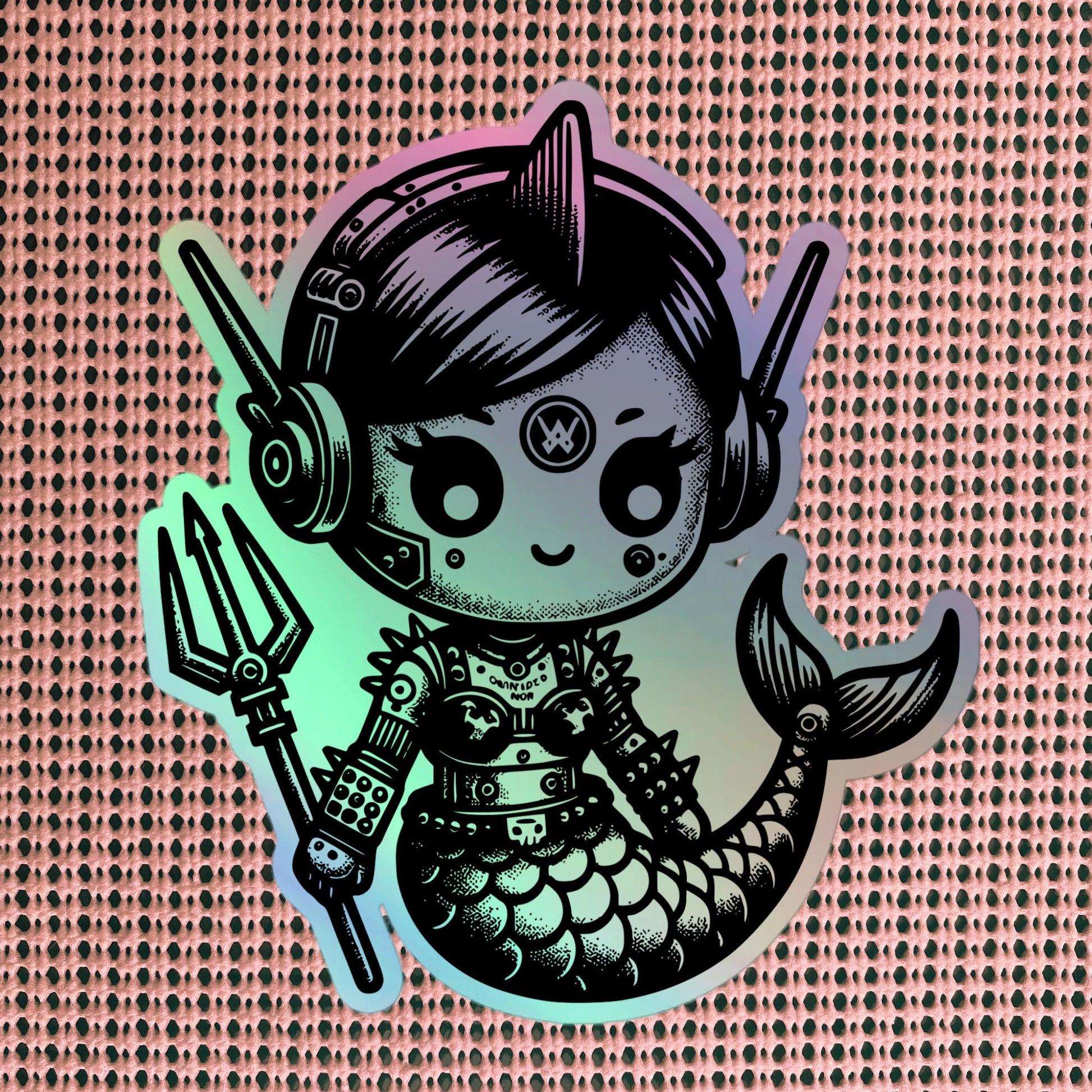Gothic Grunge Punkrock Cyborg Mermaid Sticker Vinyl Holographic Cyberpunk Sticker for Tumblers, Phone Cases, Laptops, Books and Crafts
