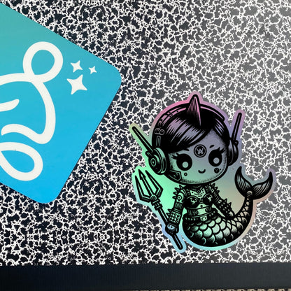Gothic Grunge Punkrock Cyborg Mermaid Sticker Vinyl Holographic Cyberpunk Sticker for Tumblers, Phone Cases, Laptops, Books and Crafts
