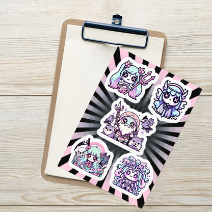 Creepy Cute Gore Mythical Characters Sticker Sheet Grunge Pastel Goth Odin Valkyrie Hel Medusa Siren Sticker Pack