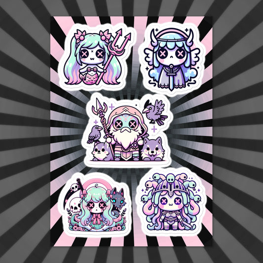 Creepy Cute Gore Mythical Characters Sticker Sheet Grunge Pastel Goth Odin Valkyrie Hel Medusa Siren Sticker Pack