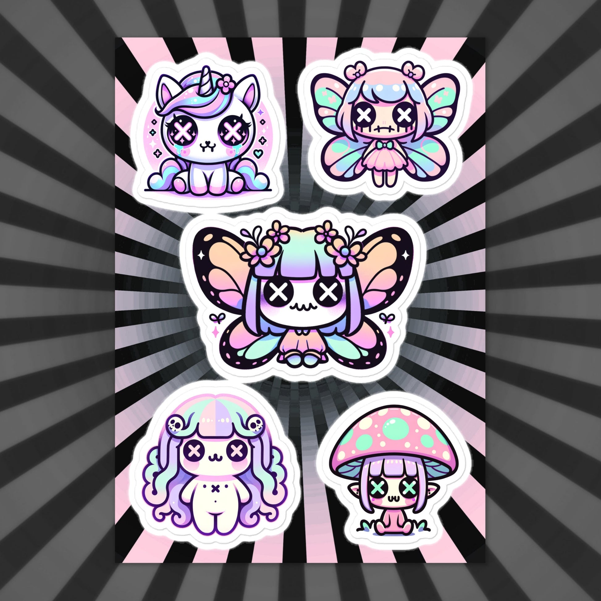 Creepy Cute Gore Mythical Faery Characters Sticker Sheet Grunge Pastel Goth Unicorn Mushroom Elf Fairy Medusa Sticker Pack