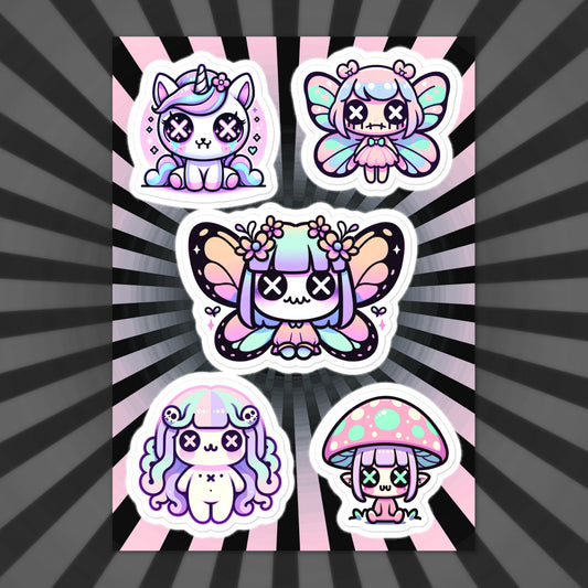Creepy Cute Gore Mythical Faery Characters Sticker Sheet Grunge Pastel Goth Unicorn Mushroom Elf Fairy Medusa Sticker Pack