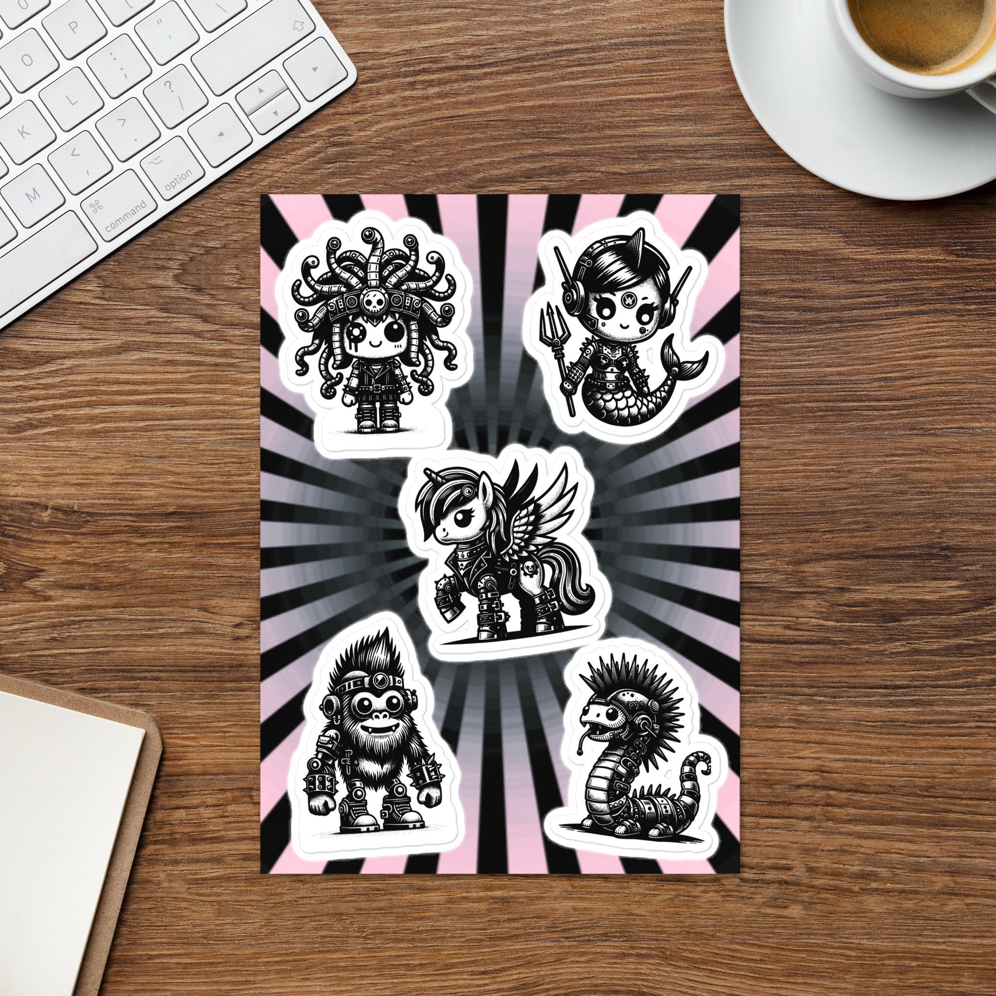 Gothic Grunge Punkrock Cryptid Vinyl Sticker Sheet Sasquatch Lock Ness Medusa Mermaid Unicorn Sticker Pack