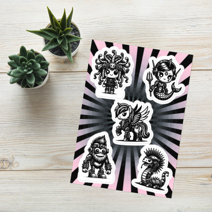 Gothic Grunge Punkrock Cryptid Vinyl Sticker Sheet Sasquatch Lock Ness Medusa Mermaid Unicorn Sticker Pack
