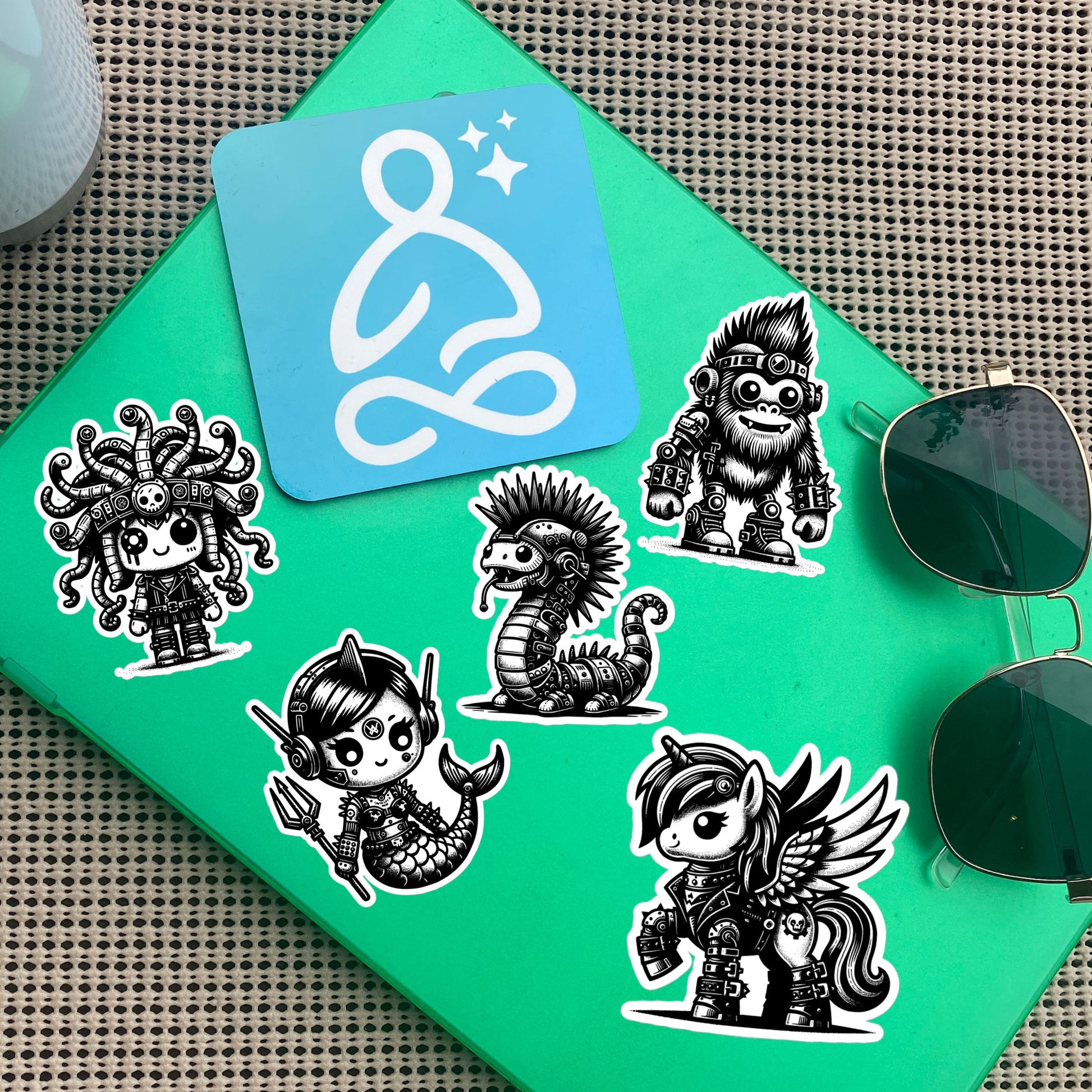 Gothic Grunge Punkrock Cryptid Vinyl Sticker Sheet Sasquatch Lock Ness Medusa Mermaid Unicorn Sticker Pack